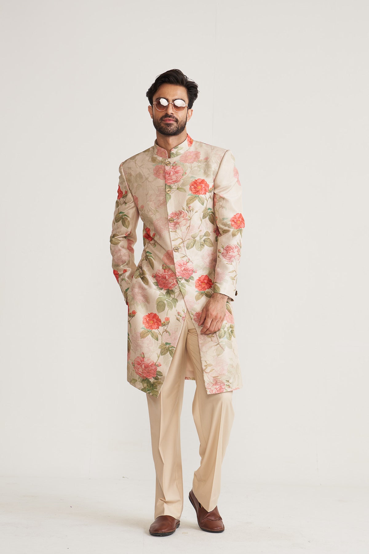 Vintage bloom ivory achkan