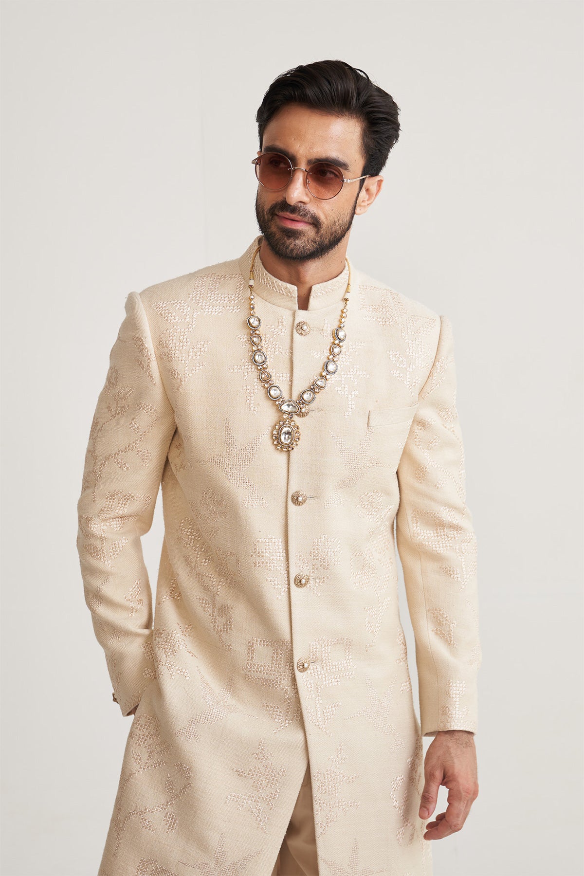 Cross stitch embroidered achkan