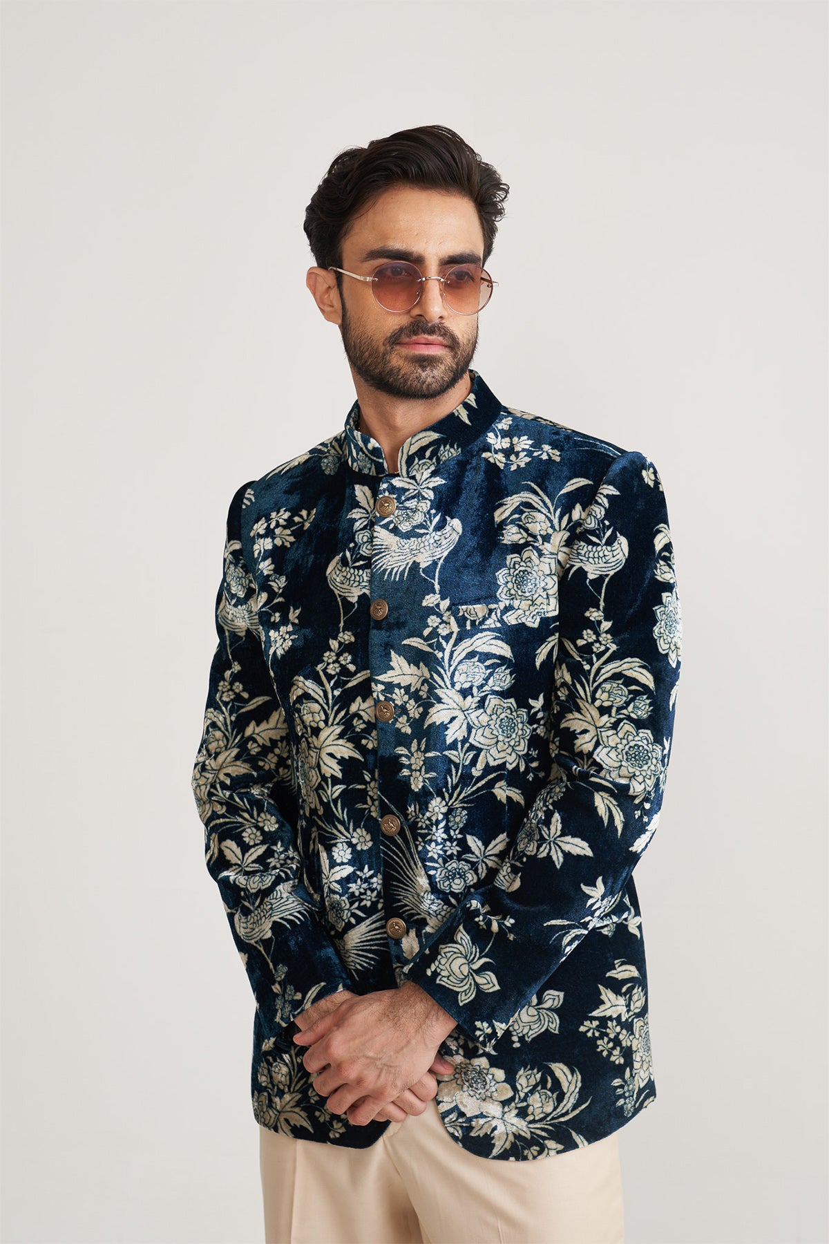Parsi printed blue bandhgala