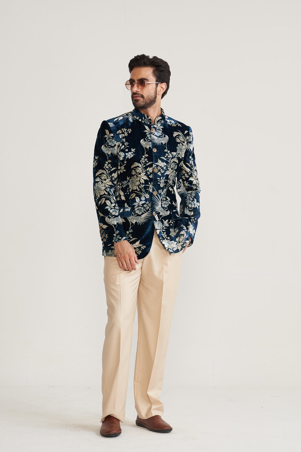 Parsi printed blue bandhgala