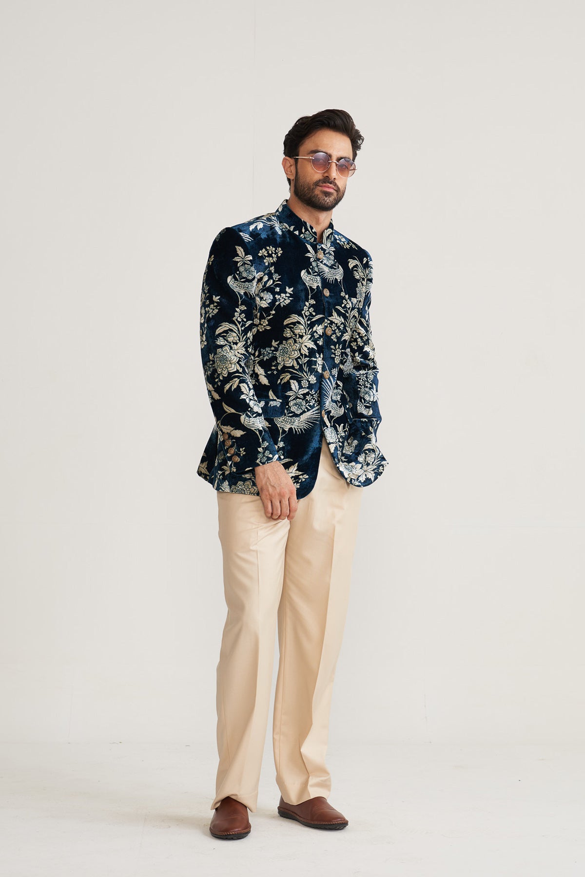 Parsi printed blue bandhgala
