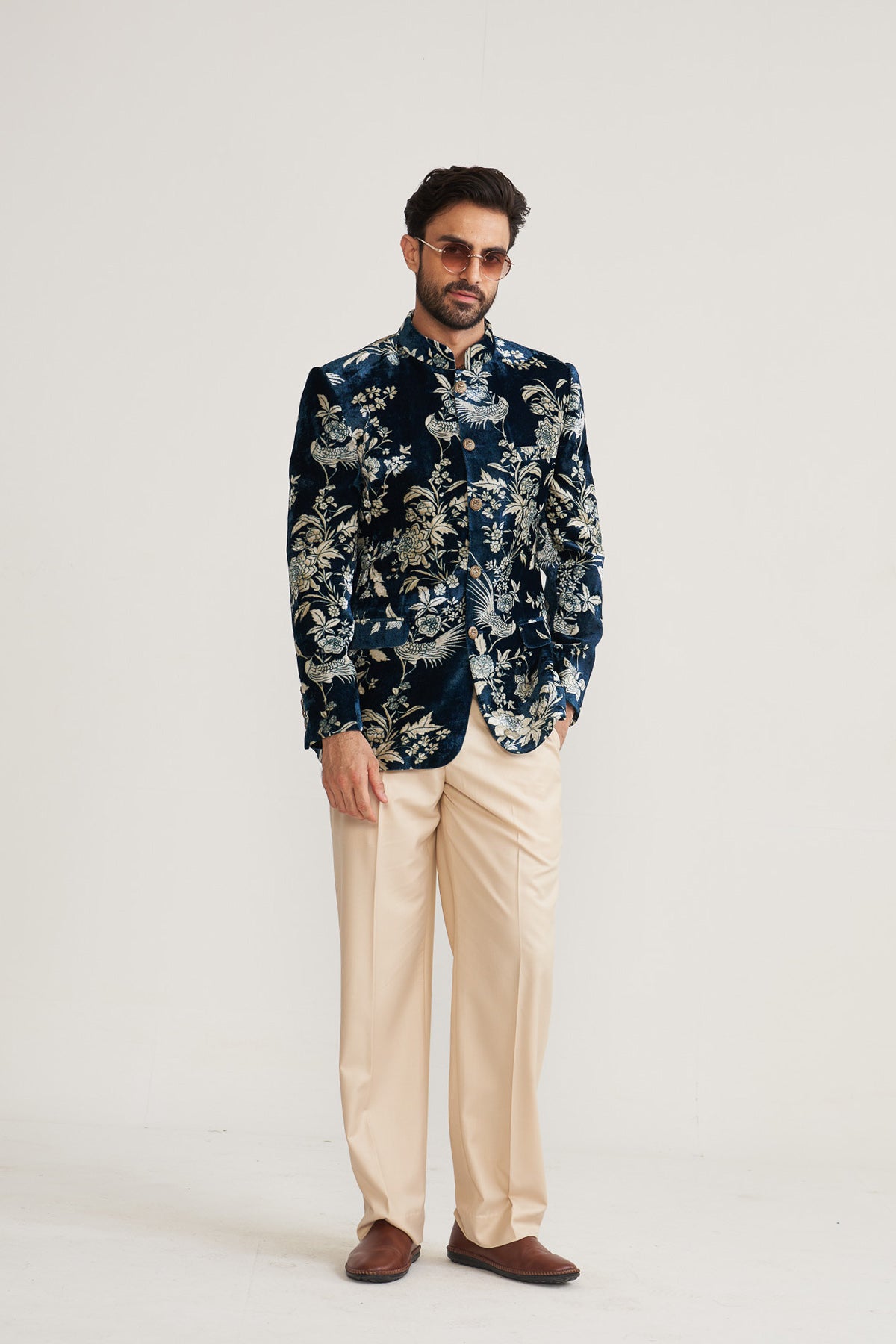 Parsi printed blue bandhgala