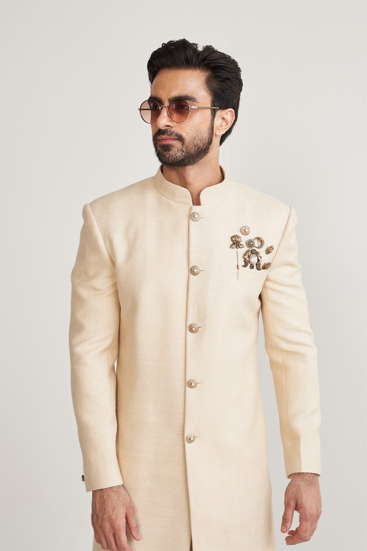 Matka silk ivory Achkan