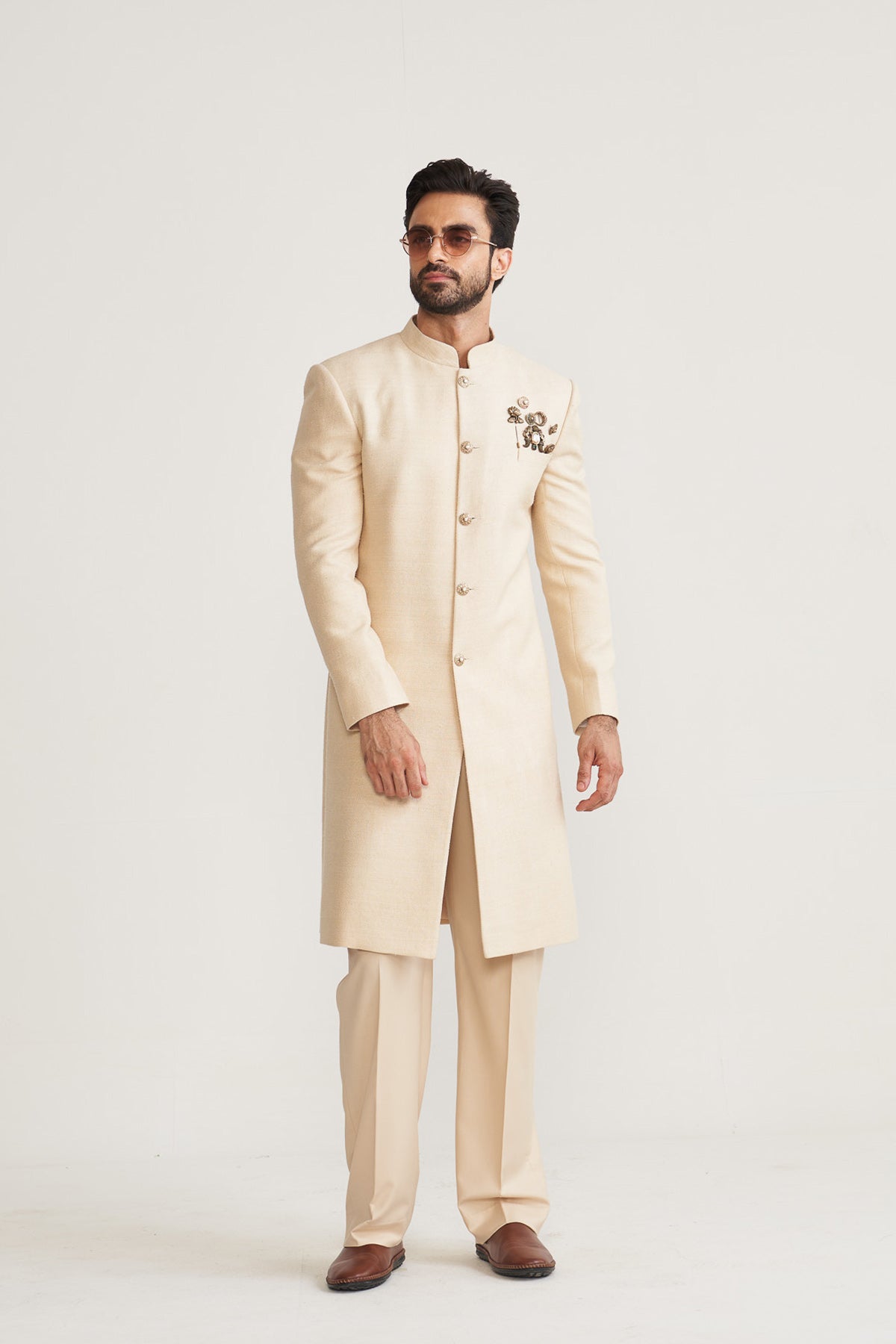 Matka silk ivory Achkan