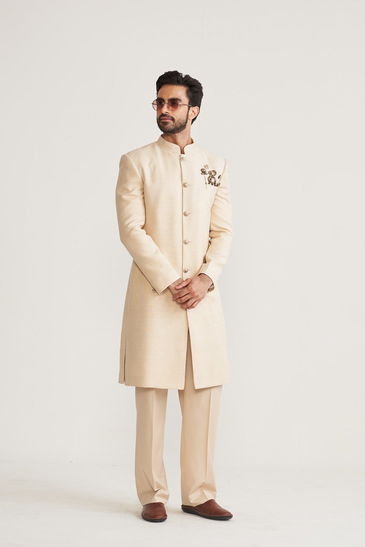 Matka silk ivory Achkan