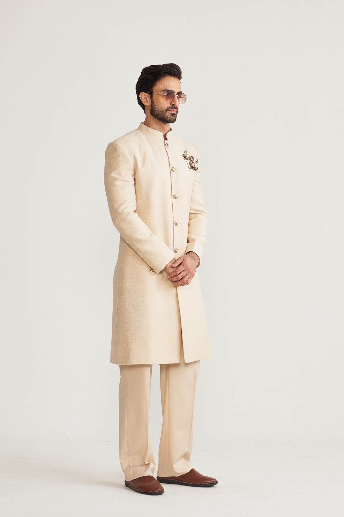 Matka silk ivory Achkan