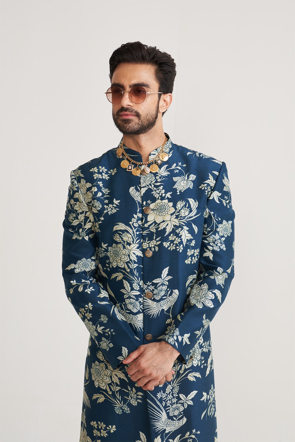 Parsi printed blue achkan
