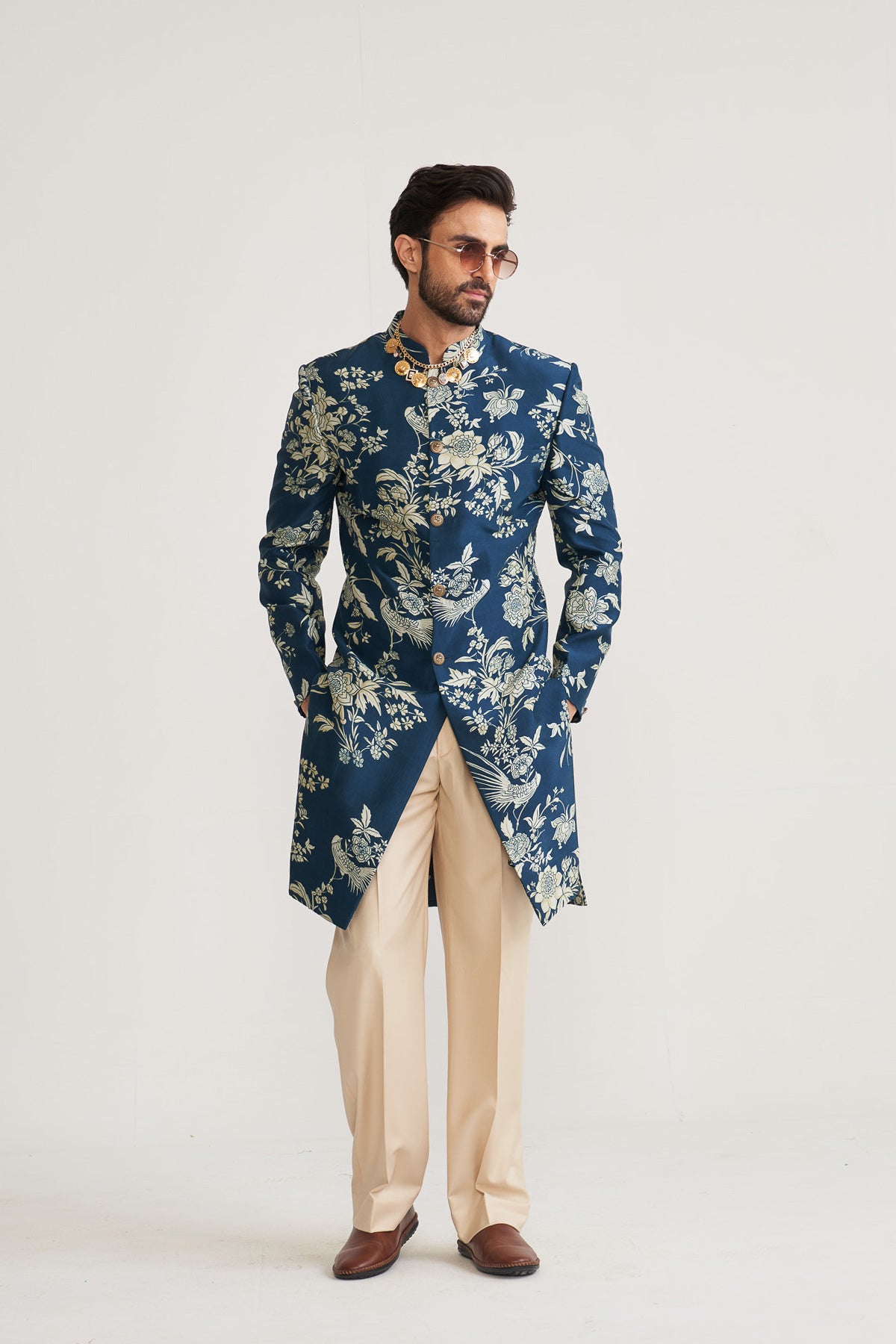 Parsi printed blue achkan