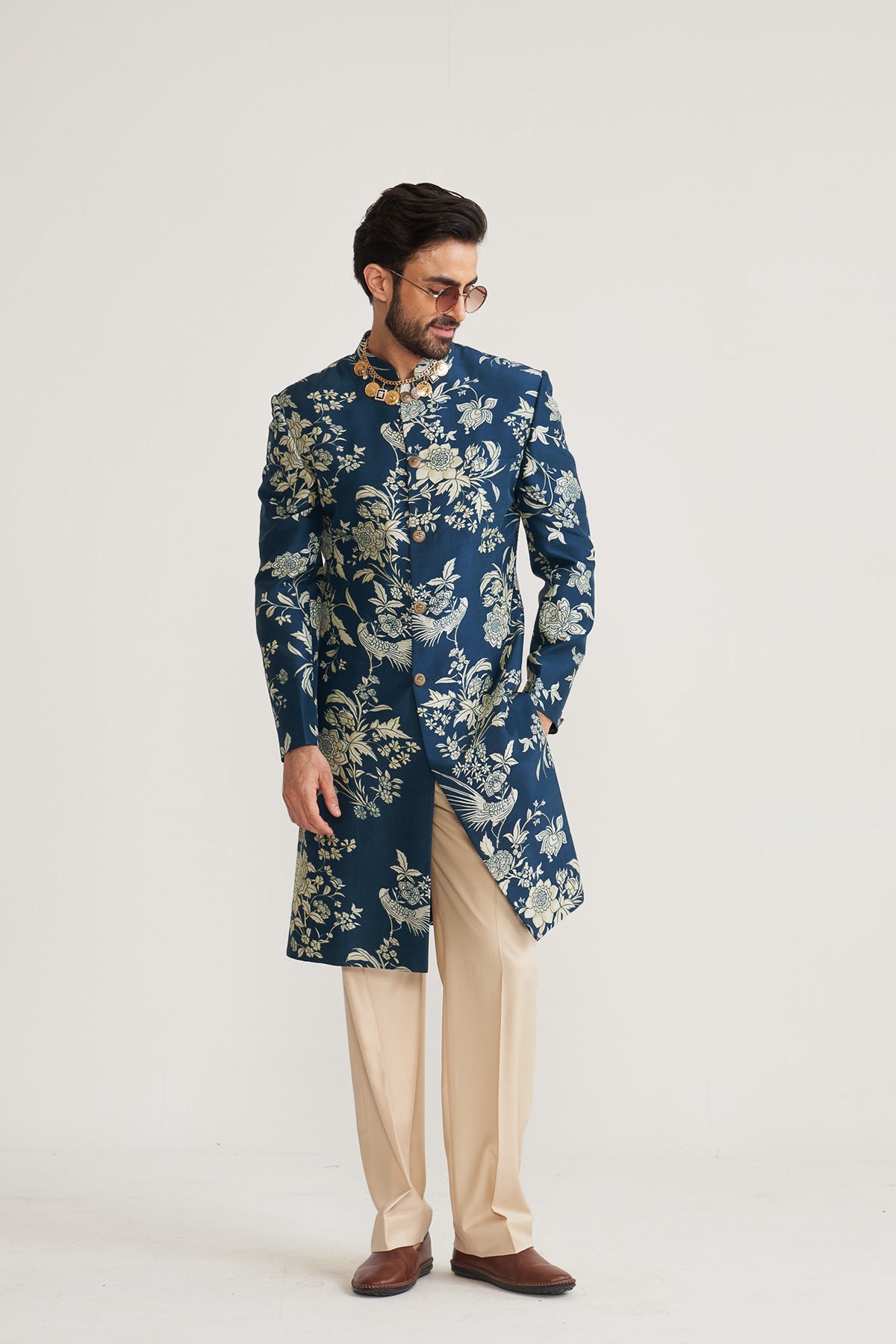 Parsi printed blue achkan