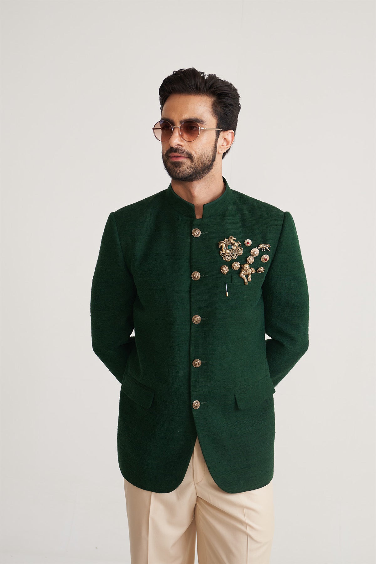 Matka silk green bandhgala