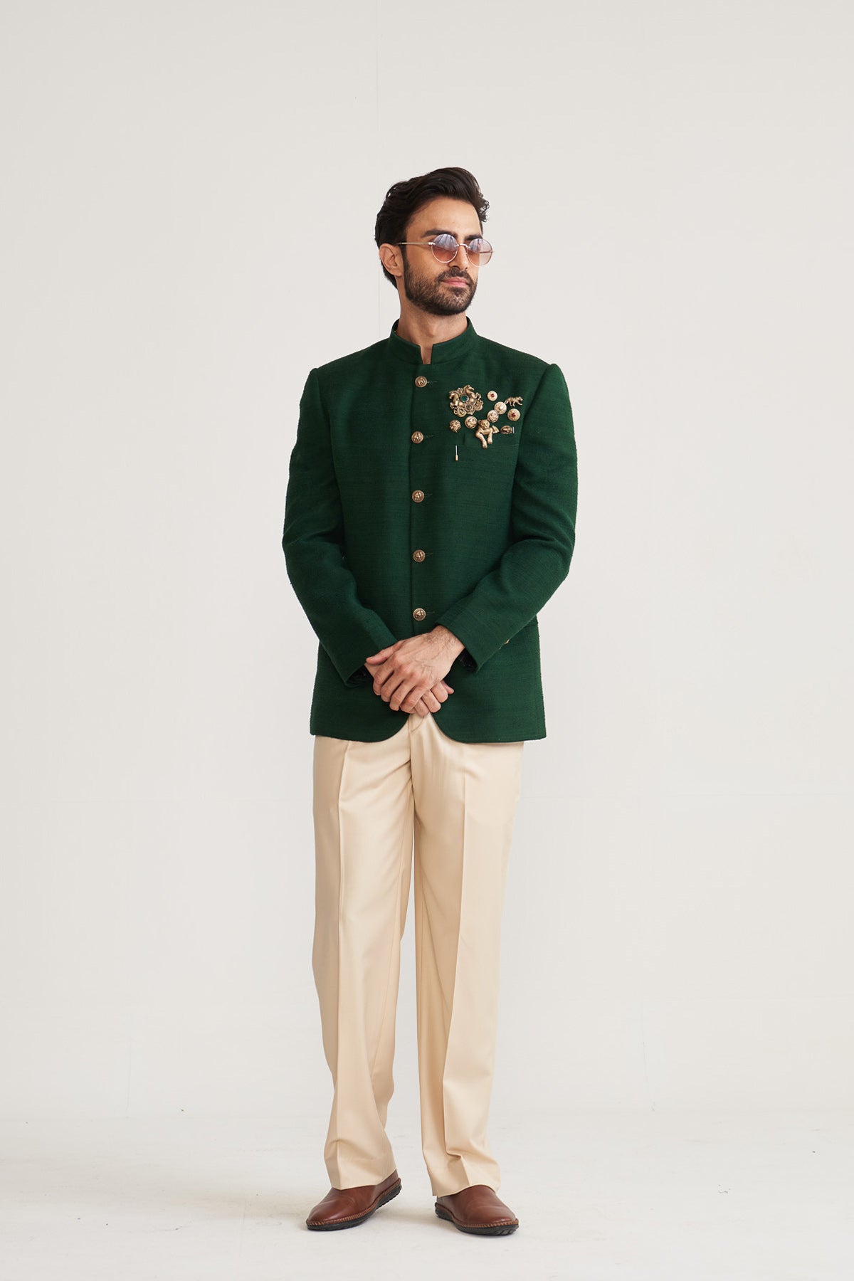 Matka silk green bandhgala