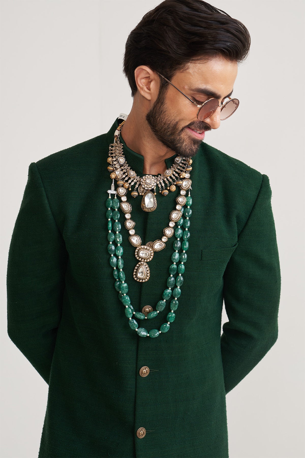 Matka silk green achkan