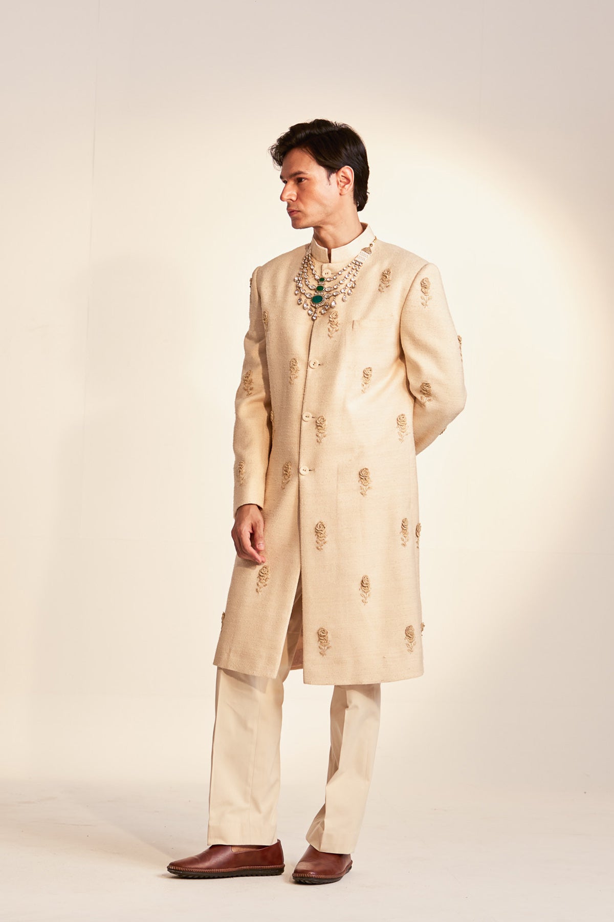 Rose embellished achkan