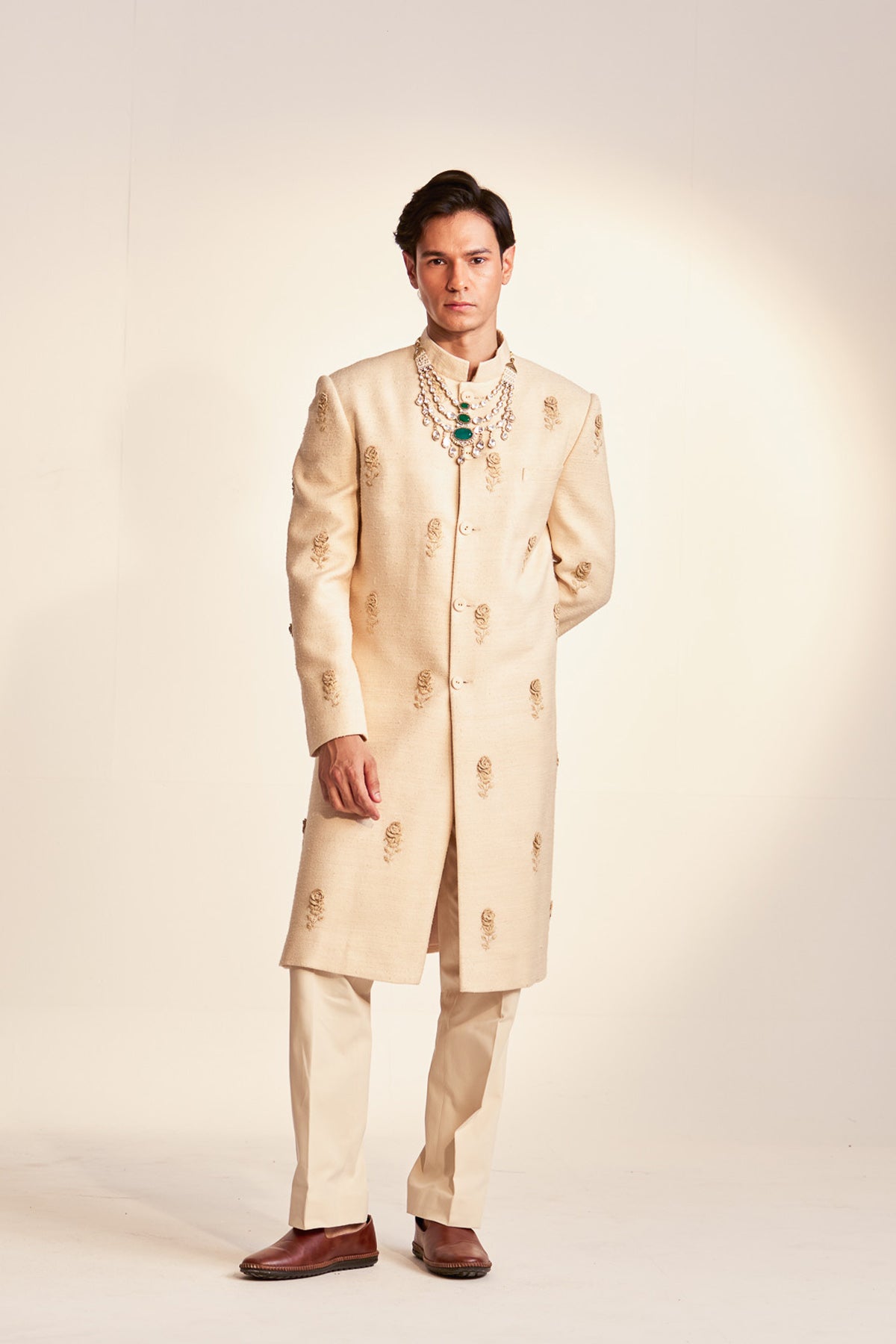Rose embellished achkan