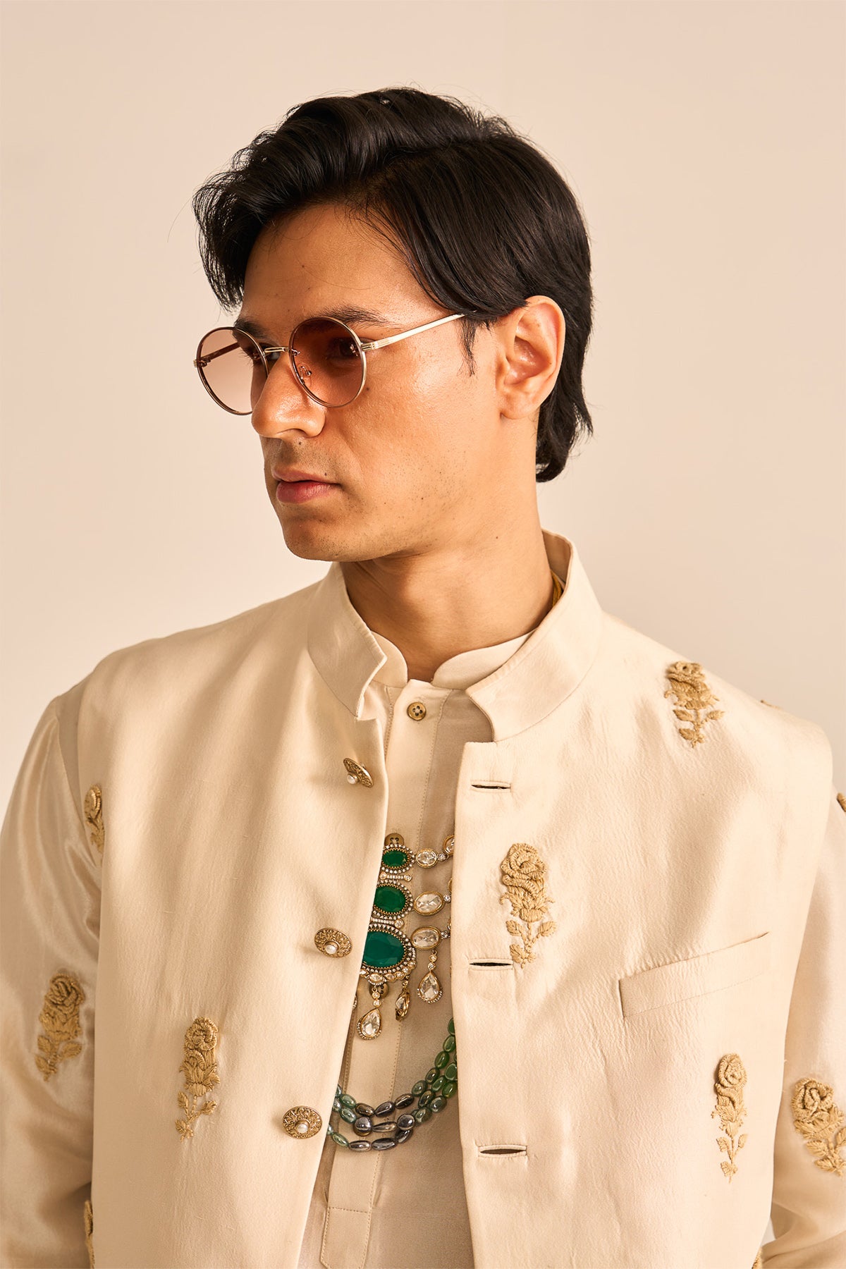 Rose embellished nehru jacket
