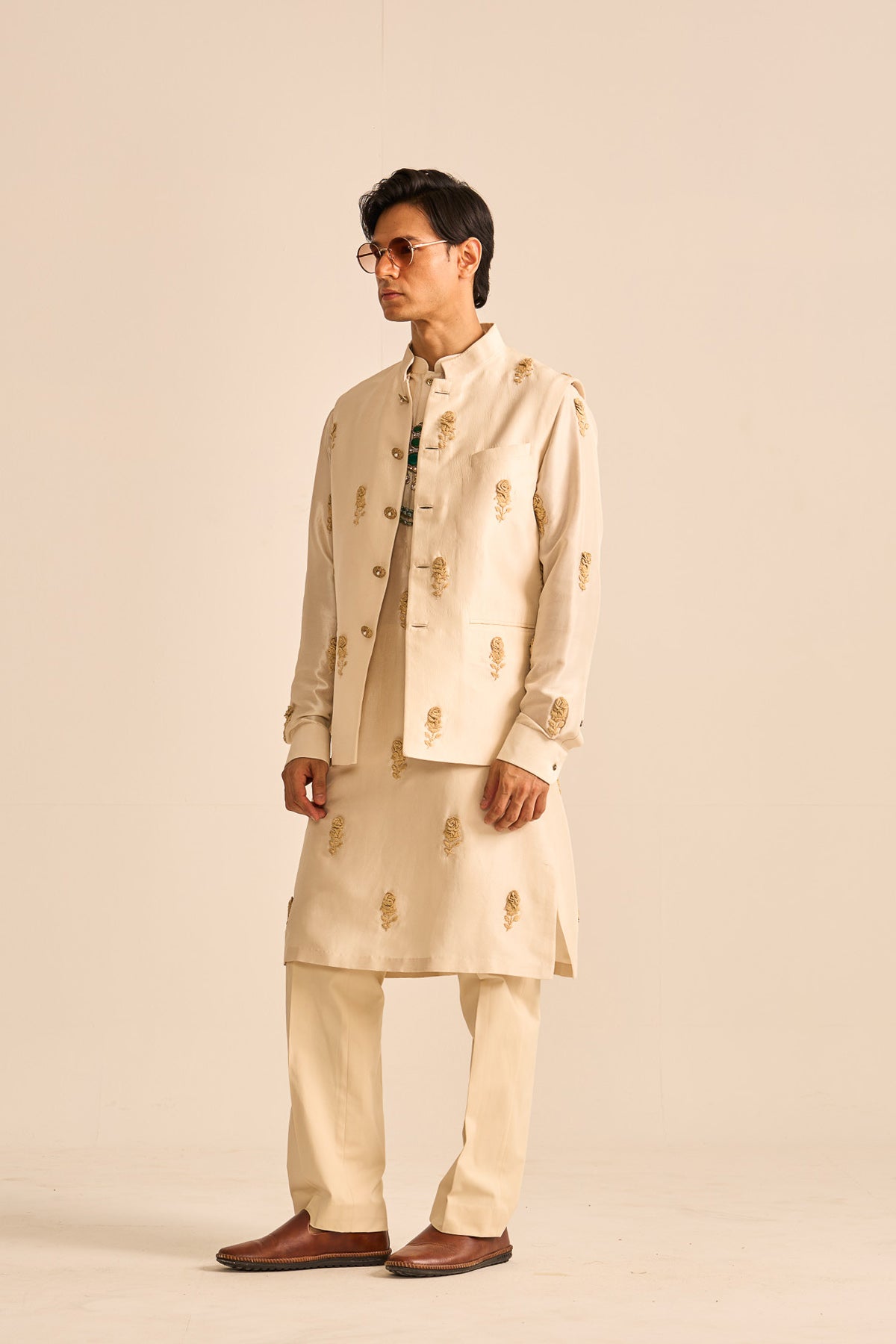 Rose embellished nehru jacket