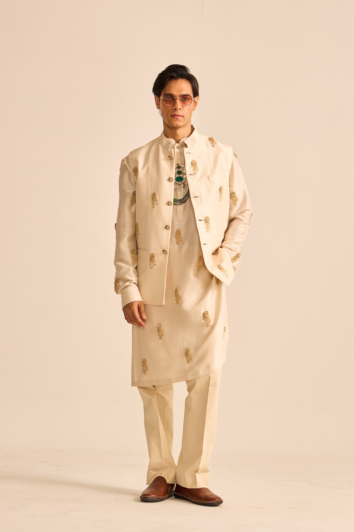 Rose embellished nehru jacket