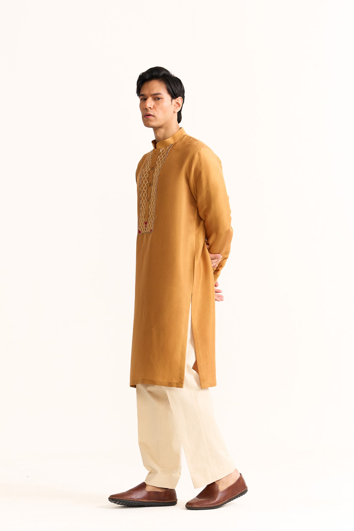 Mustard embroidered kurta