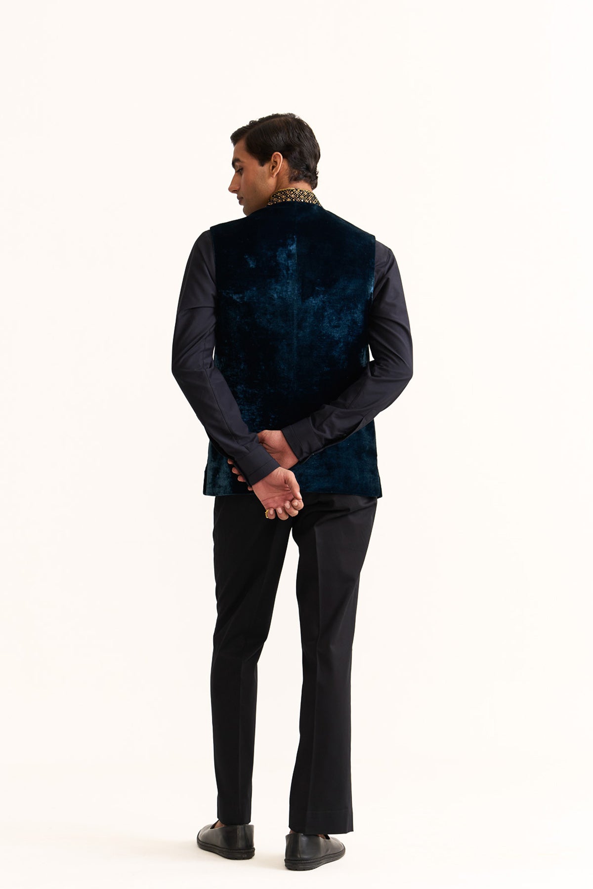 Crayon blue embroidered nehru jacket