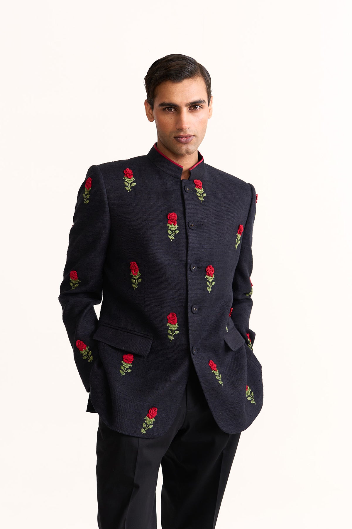 Red Rose embellished bandhgala