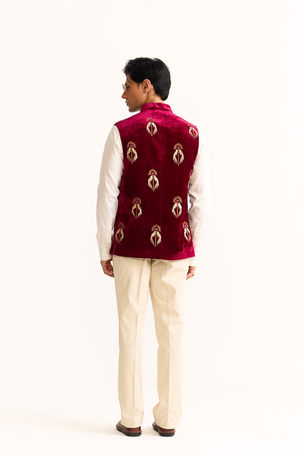 Parrot embroidered nehru jacket