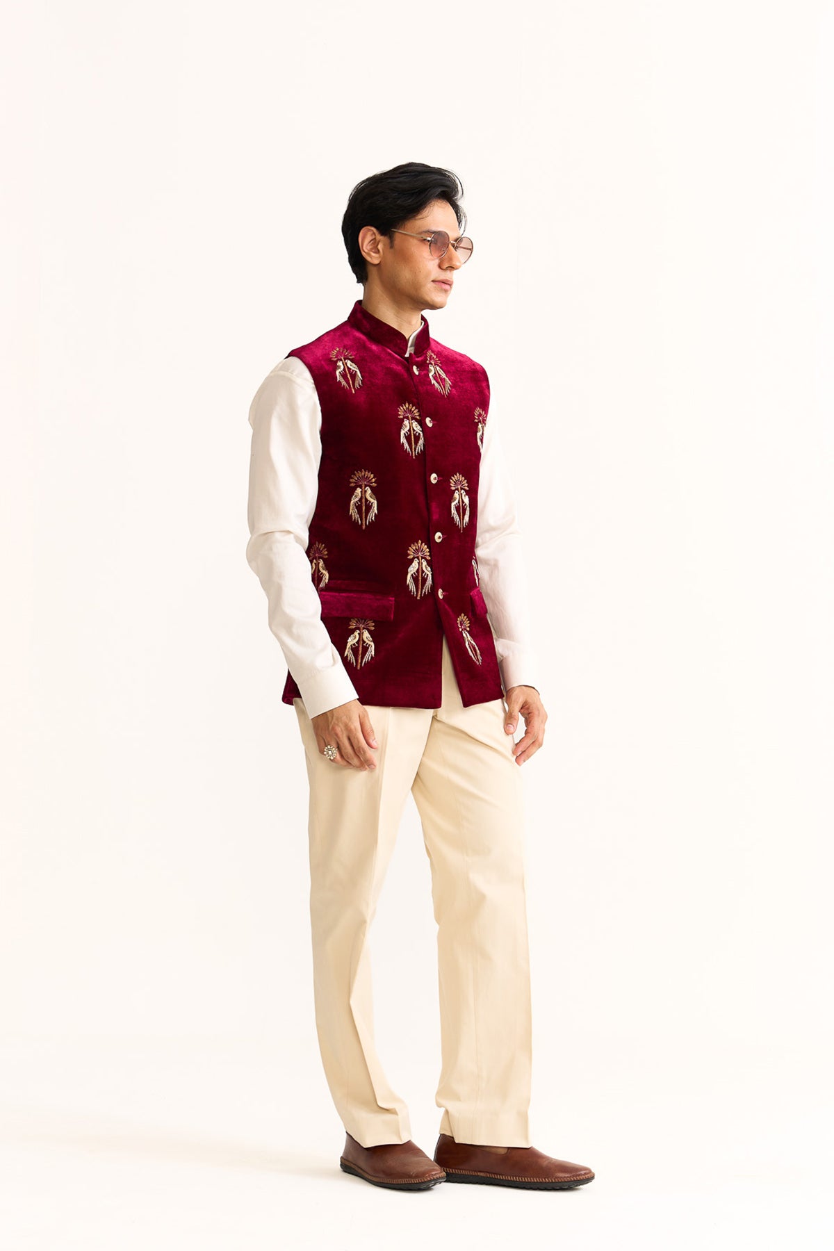 Parrot embroidered nehru jacket