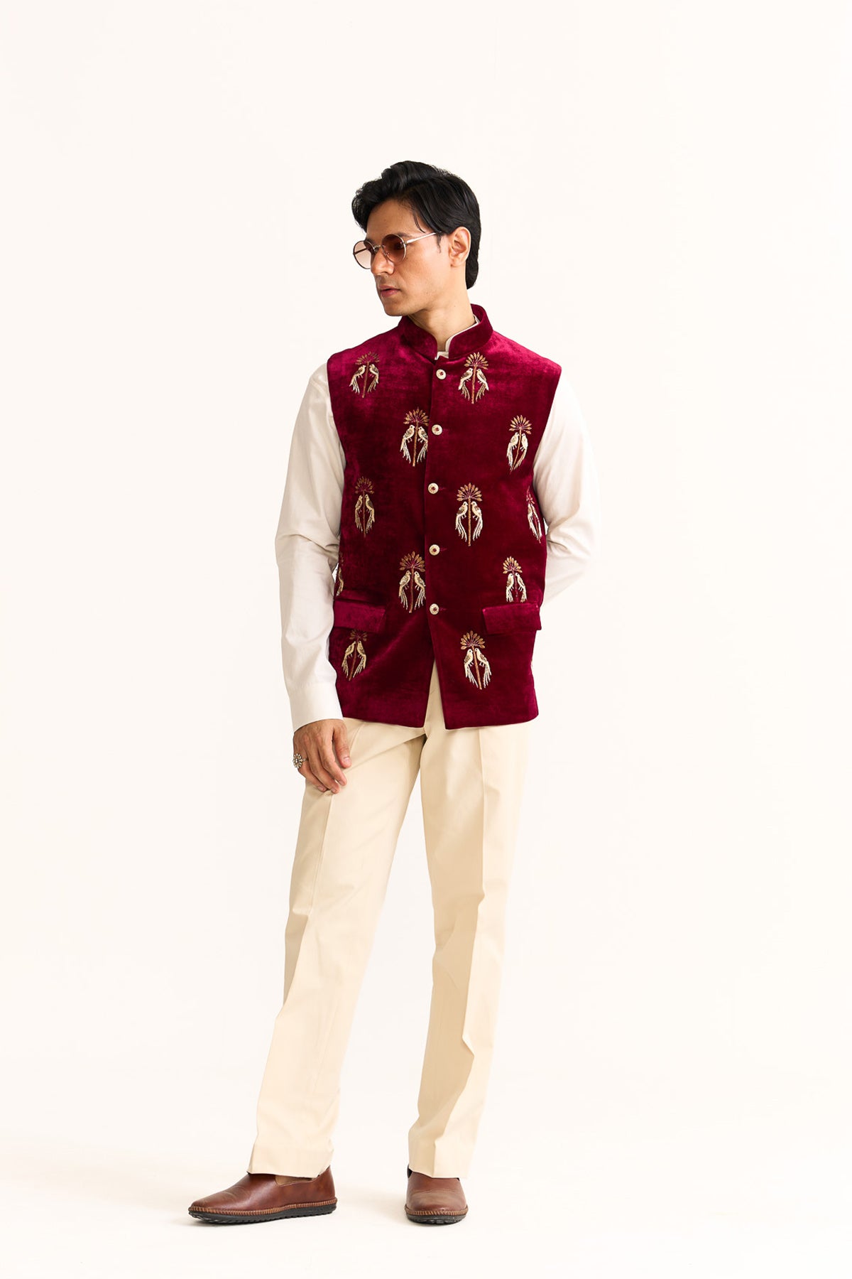 Parrot embroidered nehru jacket
