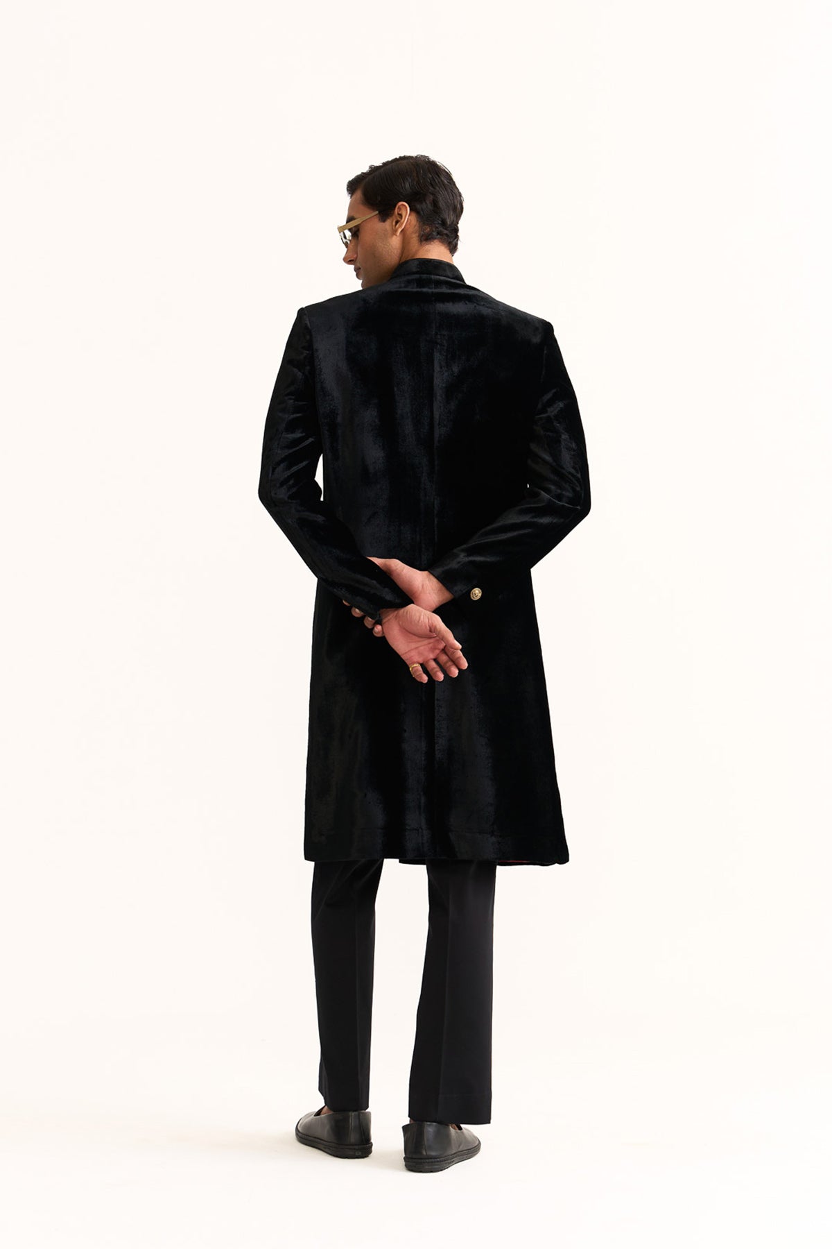 Black velvet plain achkan