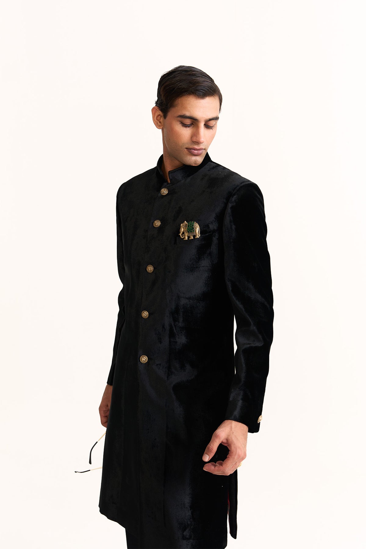 Black velvet plain achkan