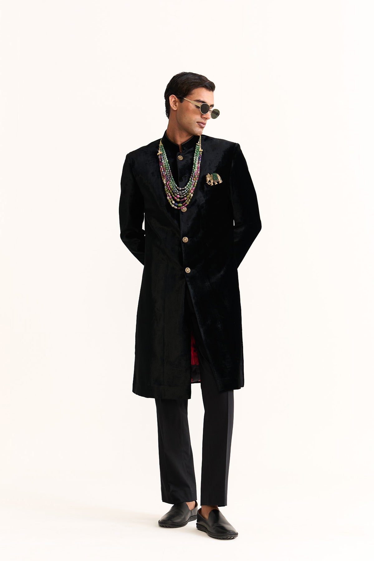 Black velvet plain achkan