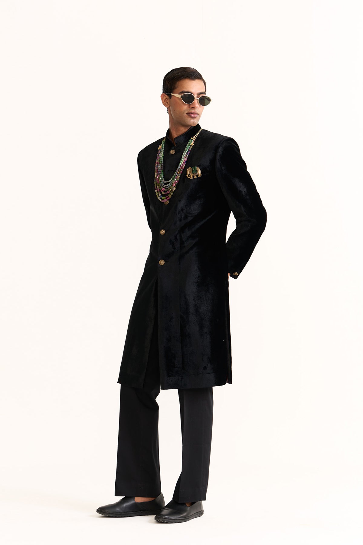 Black velvet plain achkan