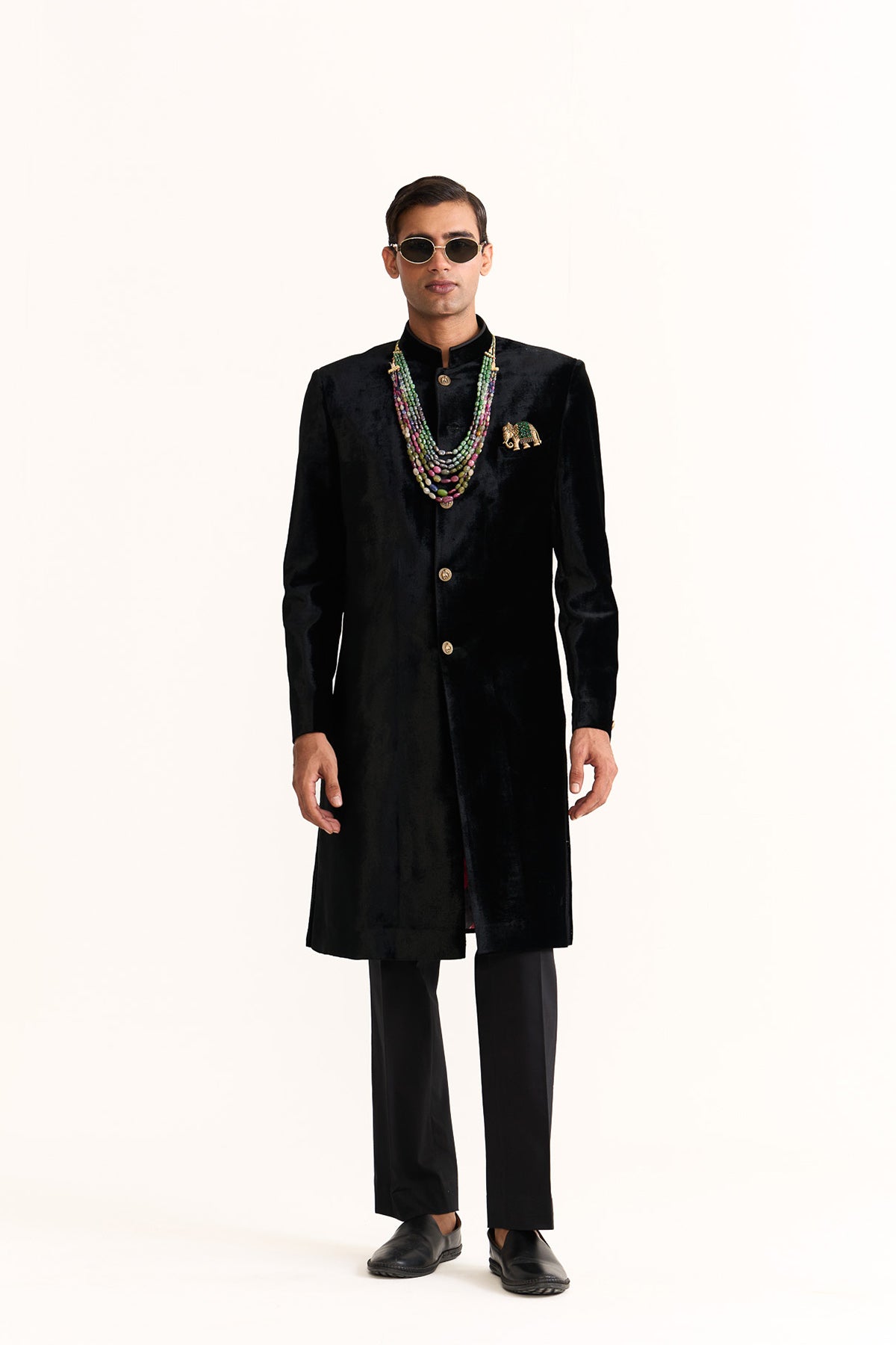 Black velvet plain achkan
