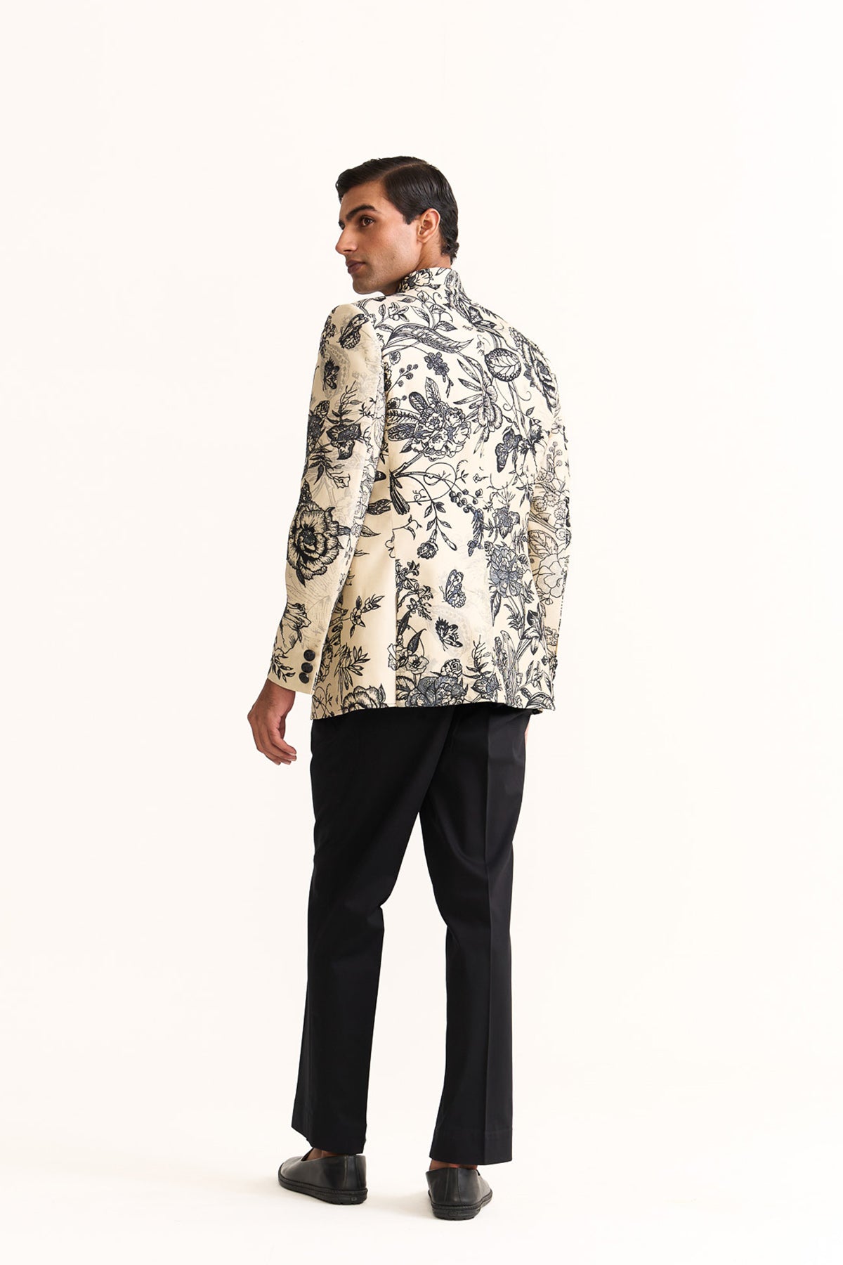 Black & beige embroidered bandhgala
