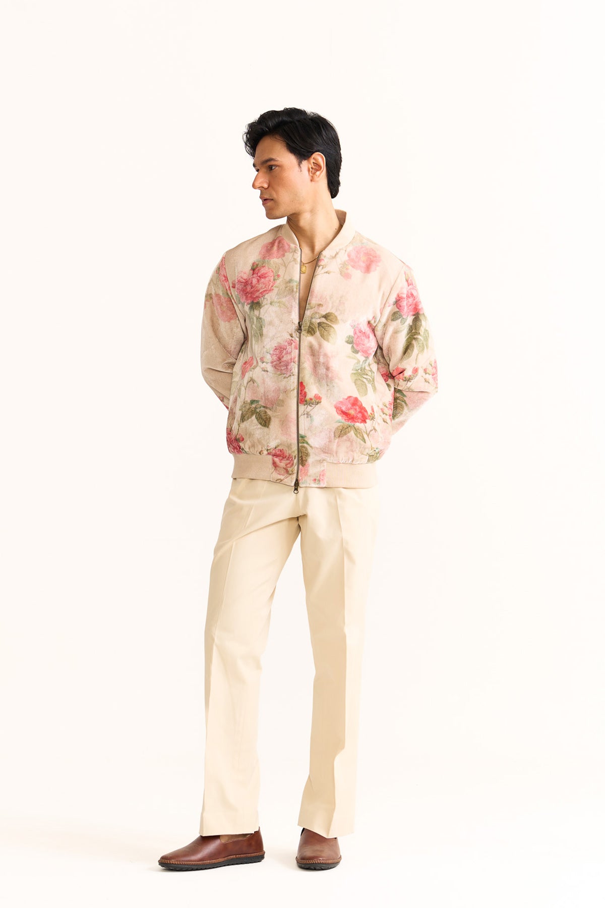 Vintage bloom ivory bomber jacket