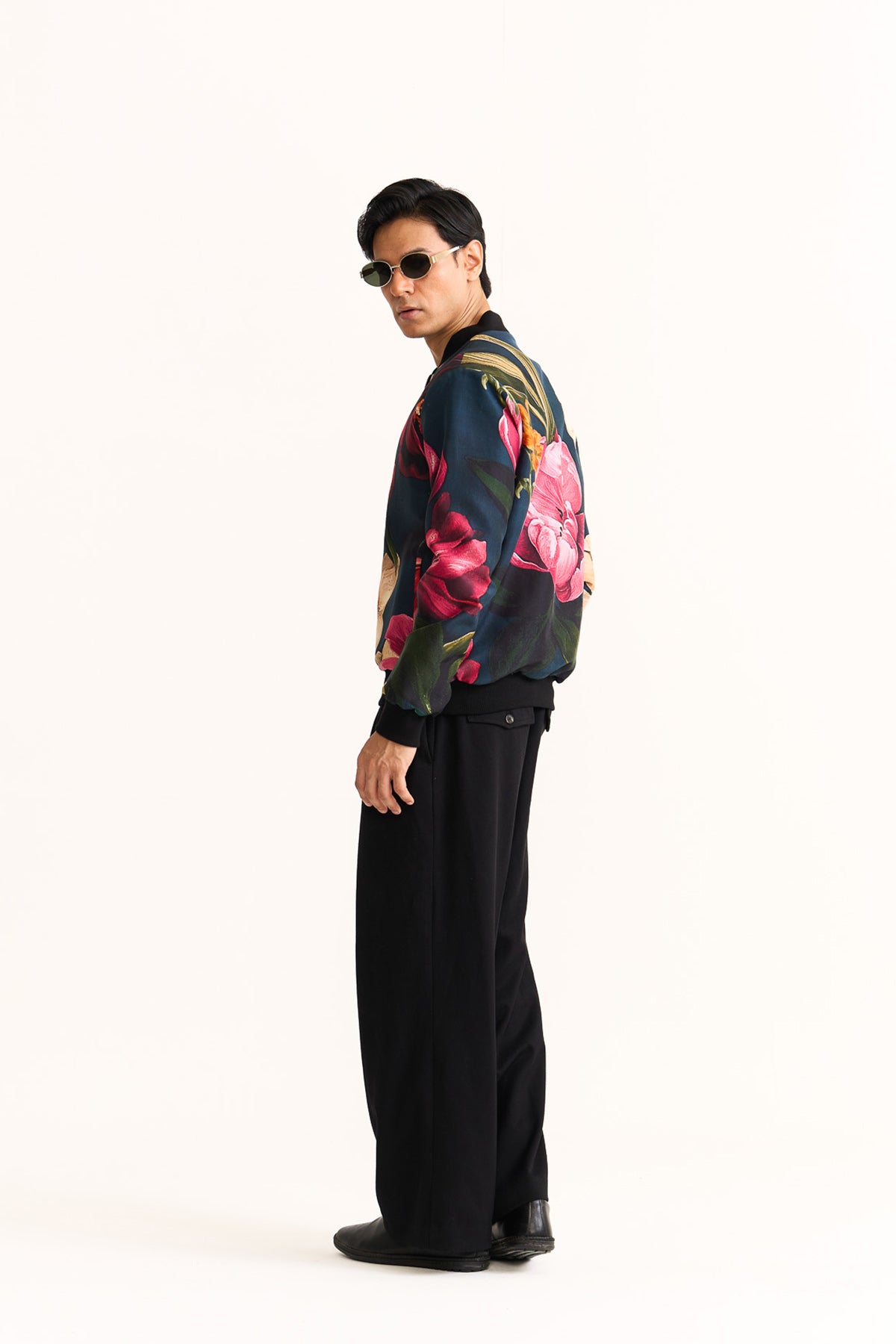 Wild rosette blue printed bomber jacket