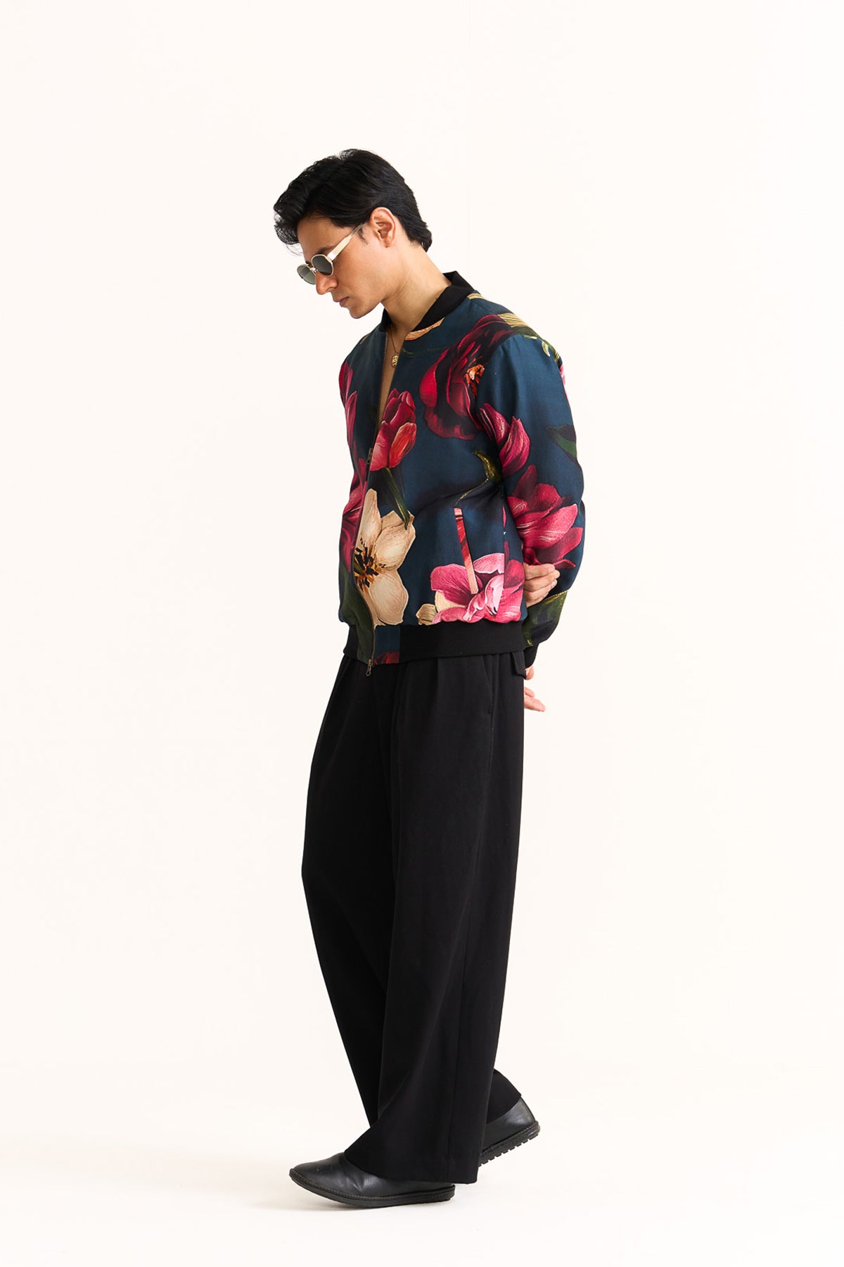 Wild rosette blue printed bomber jacket