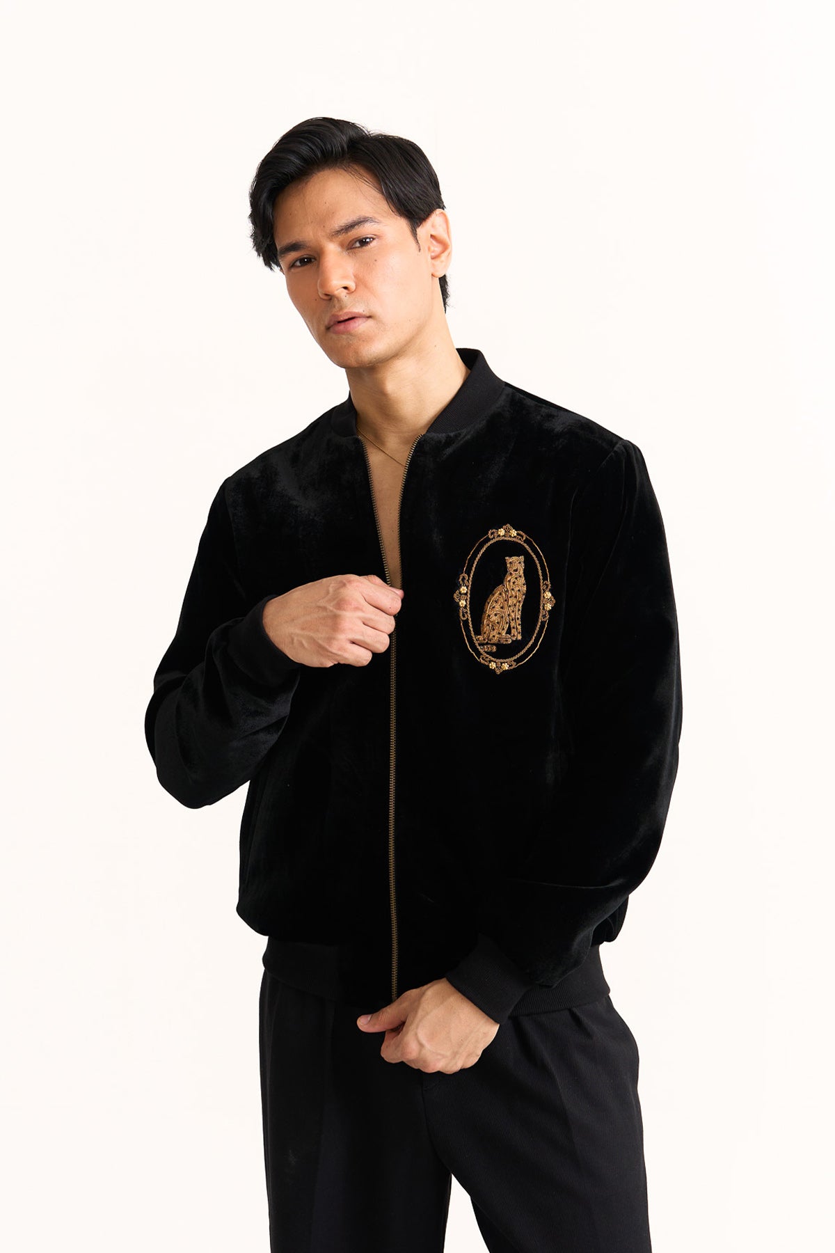 Cheetah embroidered bomber