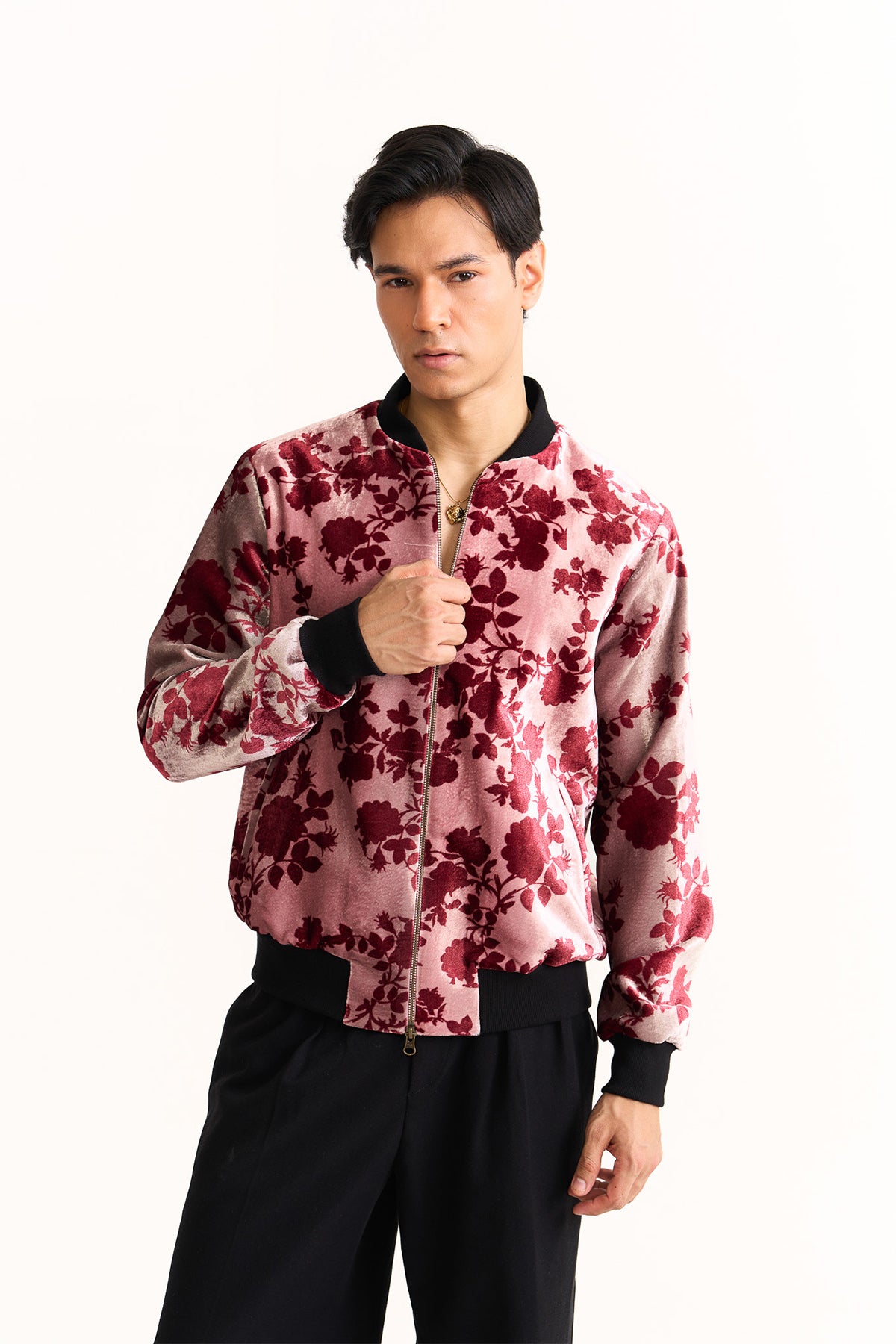Royal rose Red velvet printed bomber