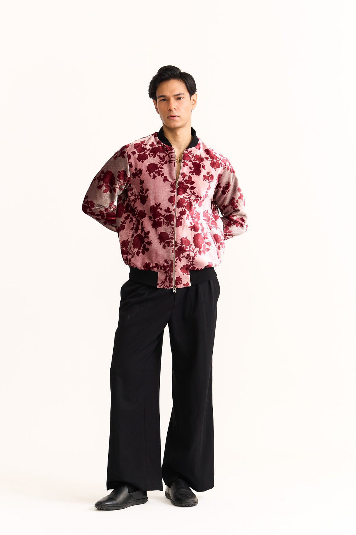 Royal rose Red velvet printed bomber