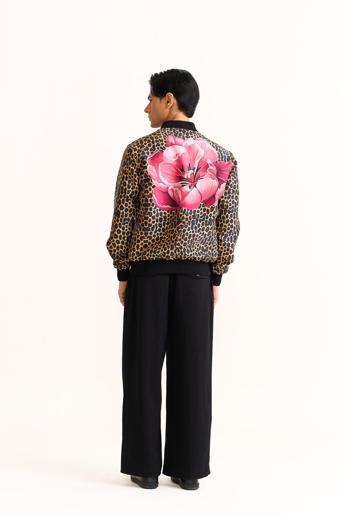 Wild rosette leopard bomber jacket