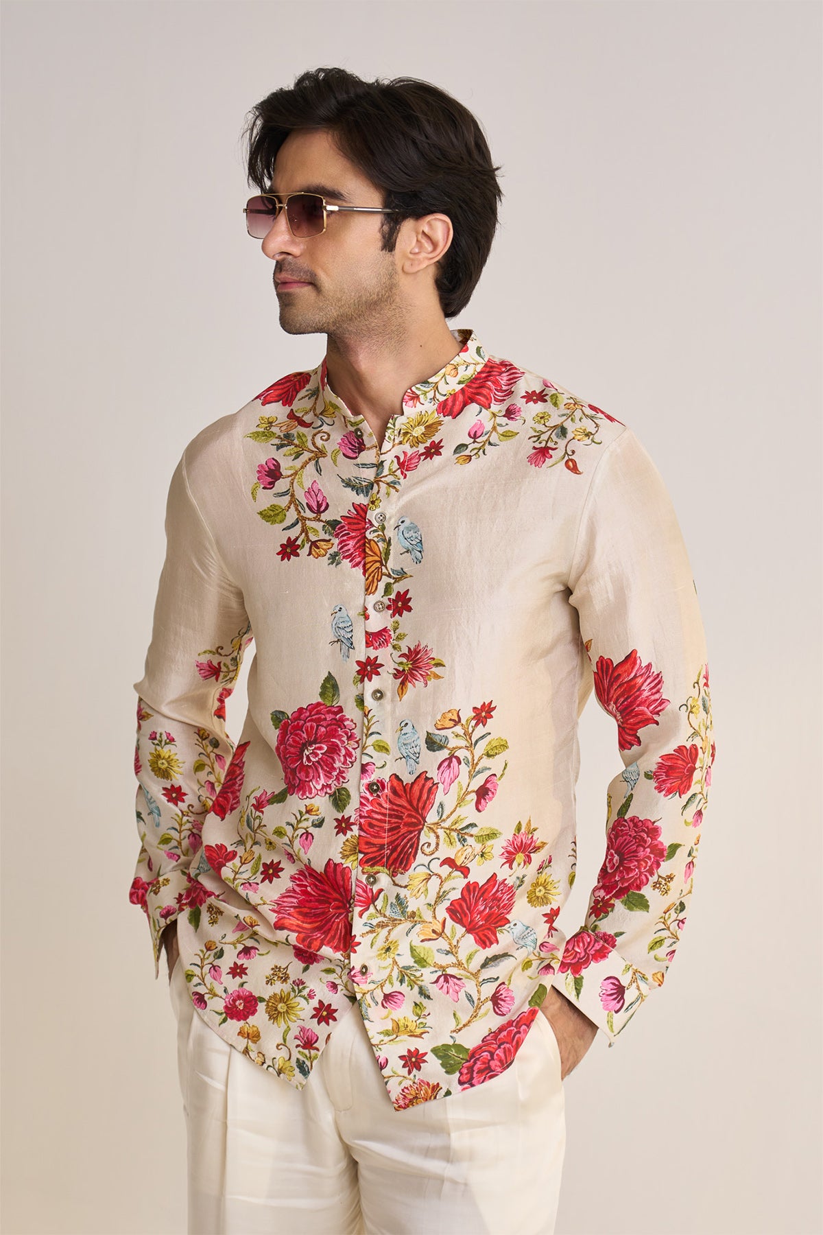 Noor-e-Kashmir printed ivory shirt