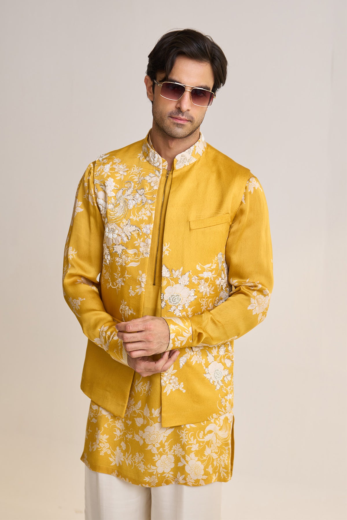 Summer parsi embellished nehru jacket