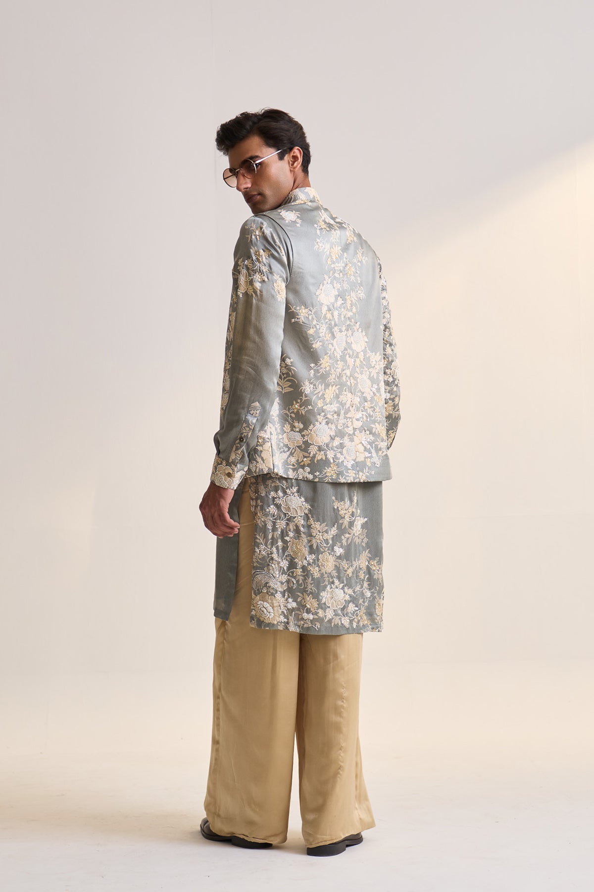Summer parsi teal embellished nehru jacket