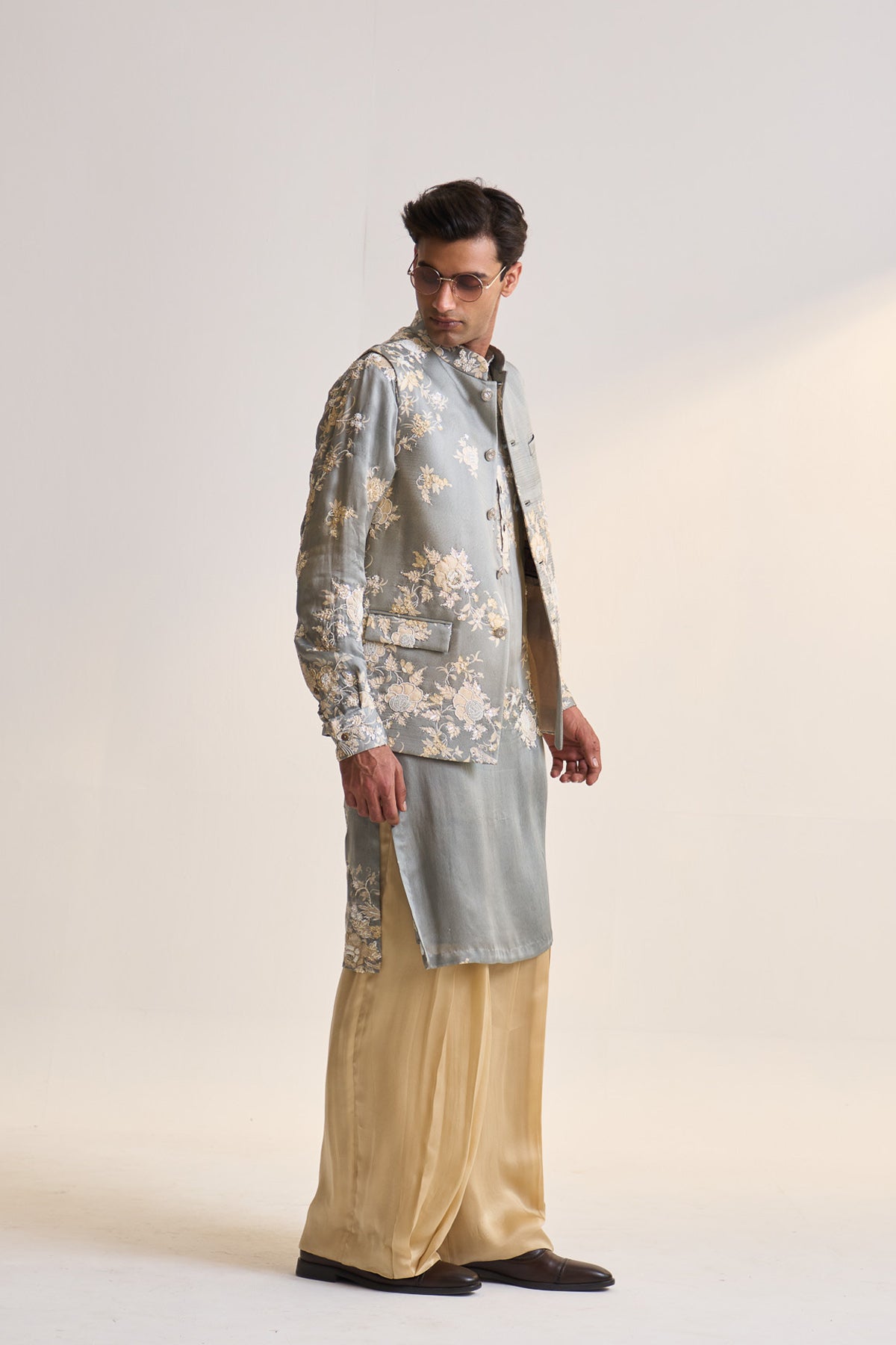 Summer parsi teal embellished nehru jacket