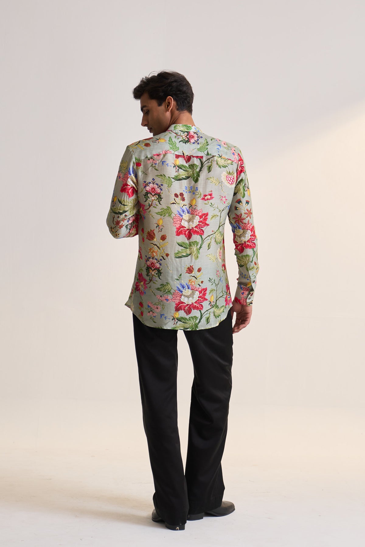 Gulnaar bloom printed teal shirt