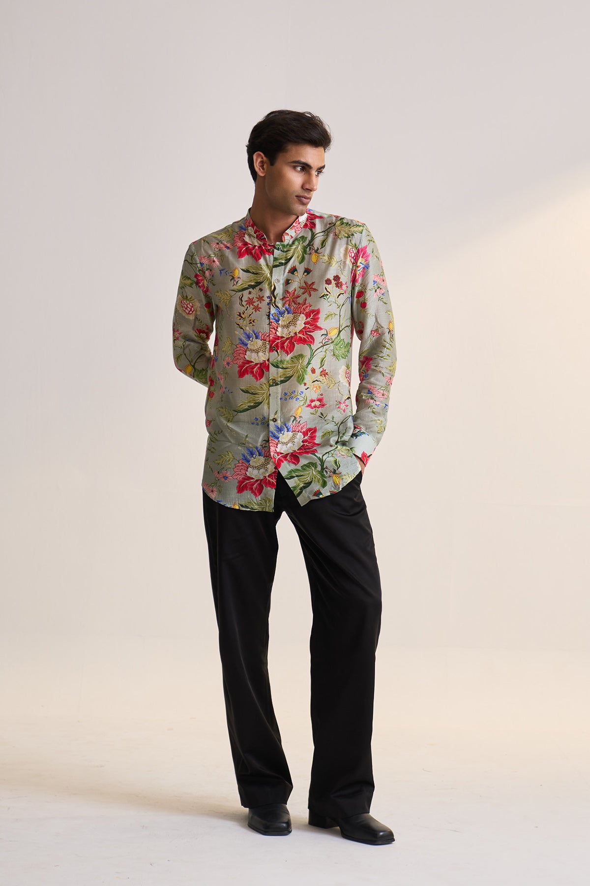 Gulnaar bloom printed teal shirt