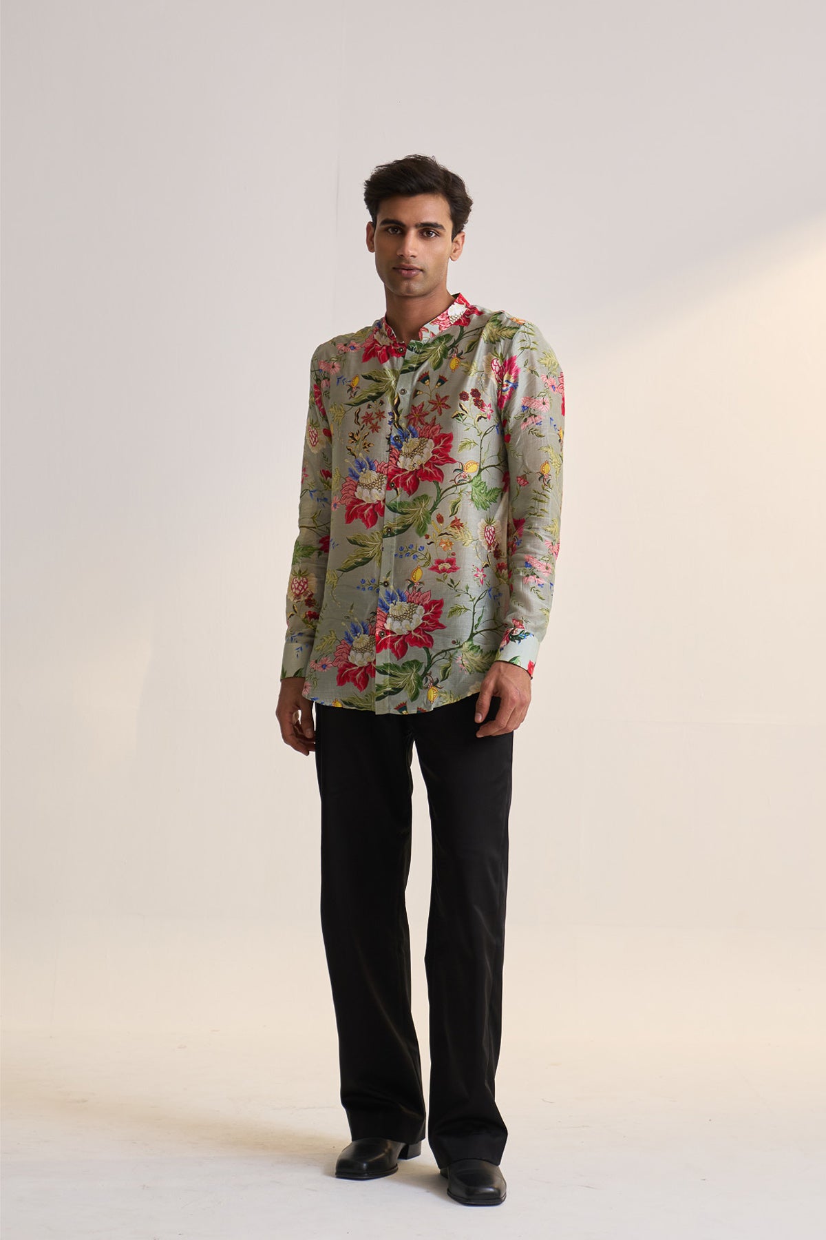 Gulnaar bloom printed teal shirt