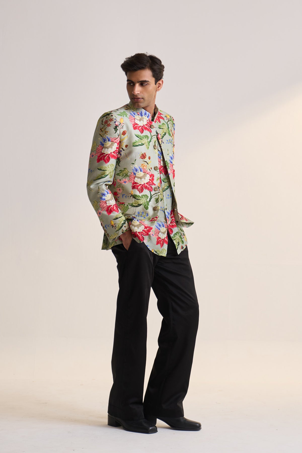 Gulnaar bloom teal bandhgala