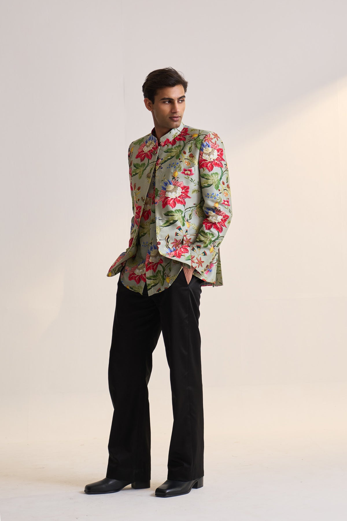 Gulnaar bloom teal bandhgala