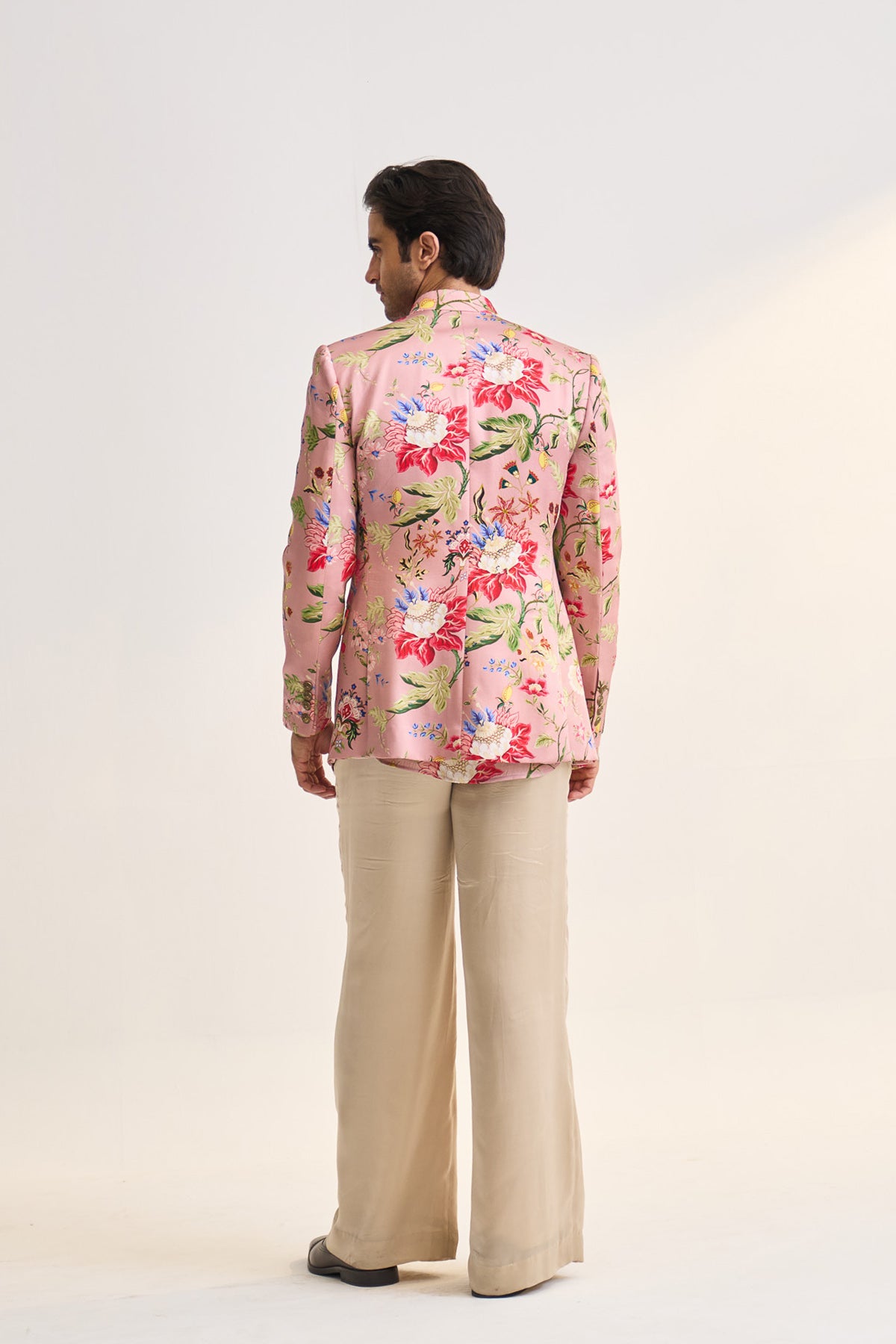 Gulnaar bloom pink printed bandhgala